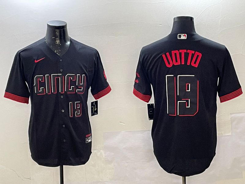 Men Cincinnati Reds #19 Uotto Black City Edition Game Nike 2025 MLB Jersey style 4